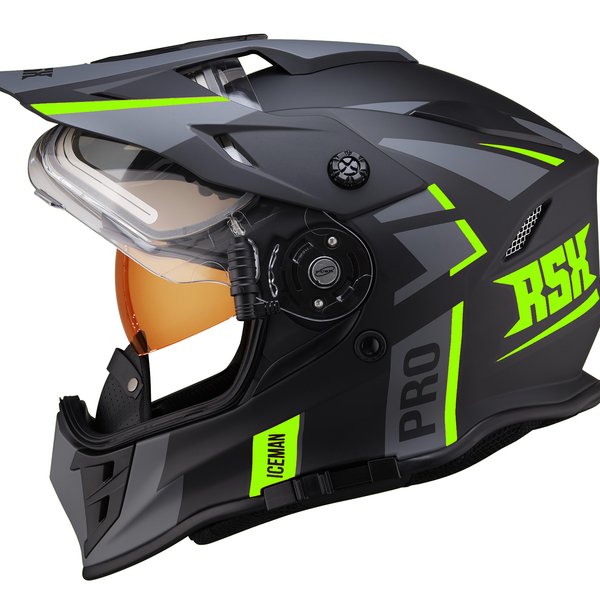 Шлем dual sport RSX Iceman (H331) Winter (желтые очки) черно-зеленый матовый (63-64 см) 2XL