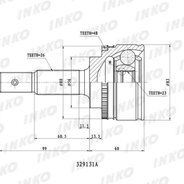 Шрус Toyota 43470-29635 Inko 329131A (TO-051) #ZZ-FE 1AZ-FE #T220 #E120 #T250 с ABS 23/56/26 