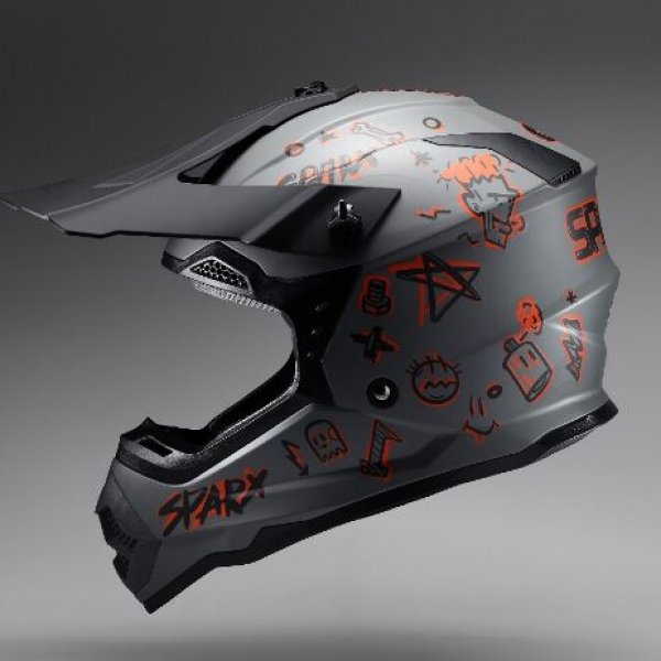 Шлем эндуро SPARX Jet Graffity (WS-905) серо-оранжевый матовый люминесцентный (57-58 см) YXL