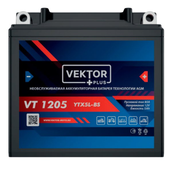 Аккумулятор мото VEKTOR VT 1205 5 А/ч L