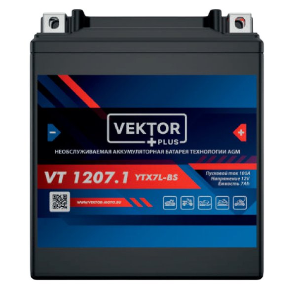 Аккумулятор мото VEKTOR VT 1207.1 7 А/ч L