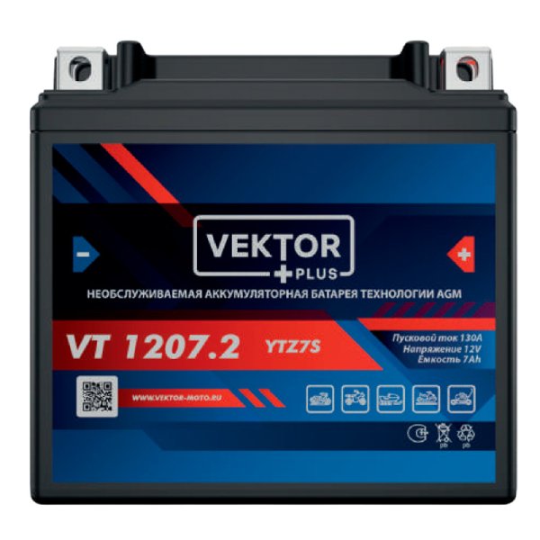 Аккумулятор мото VEKTOR VT 1207.2 7 А/ч L