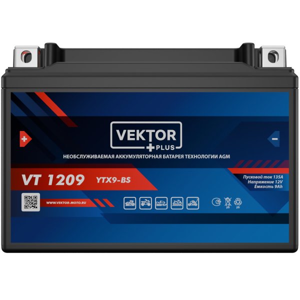 Аккумулятор мото VEKTOR  VT 1209 9 А/ч R