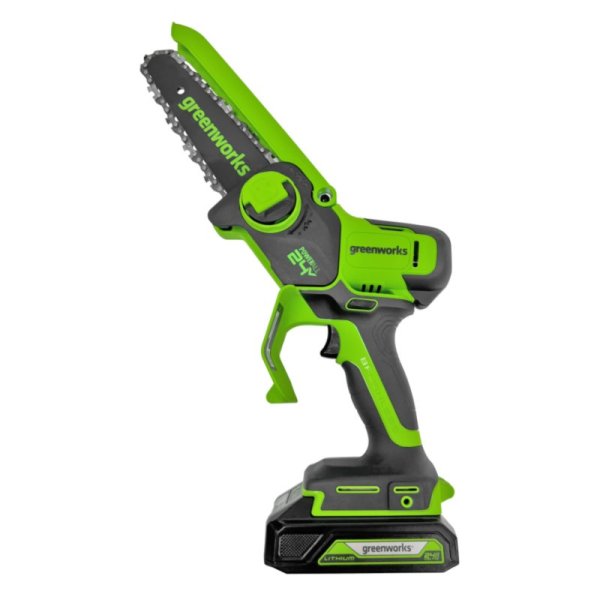 Цепная мини пила аккумуляторная Greenworks G24MCS15, бесщеточная, 24V, 15см, с АКБ и ЗУ
