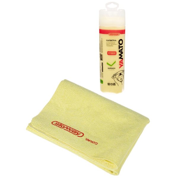 Салфетка замша искусственная 64*43см SKYWAY большая в тубе c микроф гибридная YAMATO