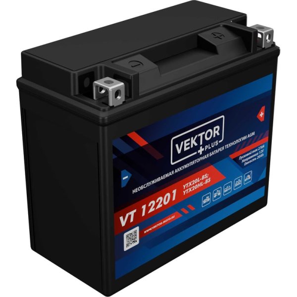 Аккумулятор мото VEKTOR PLUS VTG12201 20 А/ч L