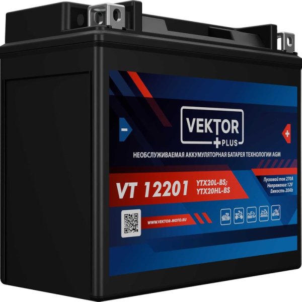 Аккумулятор мото VEKTOR PLUS VTG12201 20 А/ч L