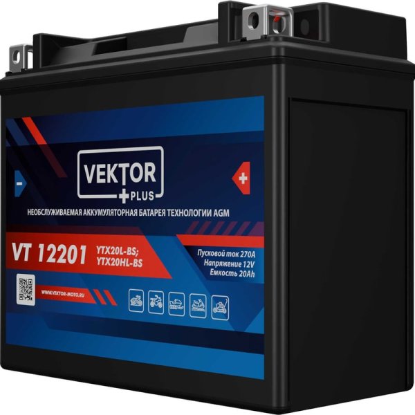 Аккумулятор мото VEKTOR PLUS VTG12201 20 А/ч L