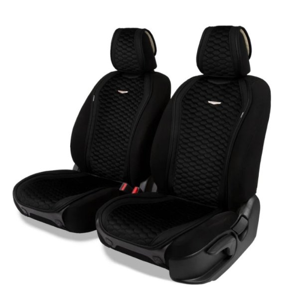 Накидки на передние сиденья Autoprofi Designo стёганая алькантара + экокожа черный 2 шт.