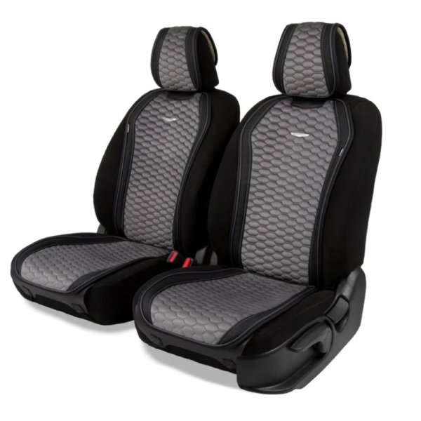Накидки на передние сиденья Autoprofi Designo стёганая алькантара + экокожа черный/т.серый 2 шт.