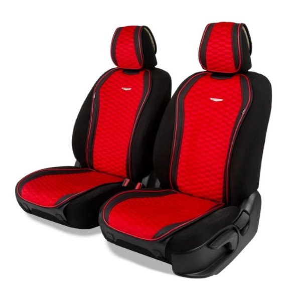 Накидки на передние сиденья Autoprofi Designo стёганая алькантара + экокожа черный/красный 2 шт.