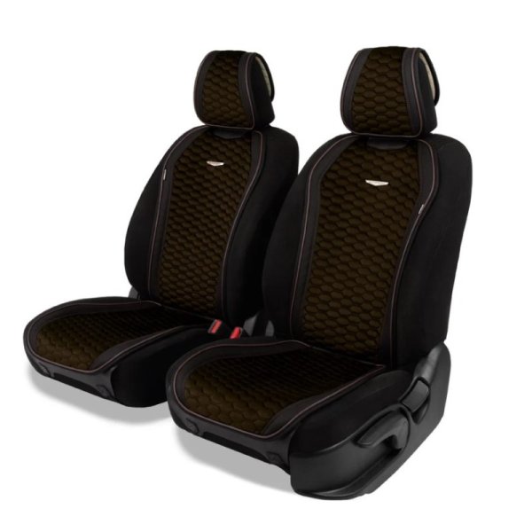 Накидки на передние сиденья Autoprofi Designo стёганая алькантара + экокож черный/коричневый 2 шт.