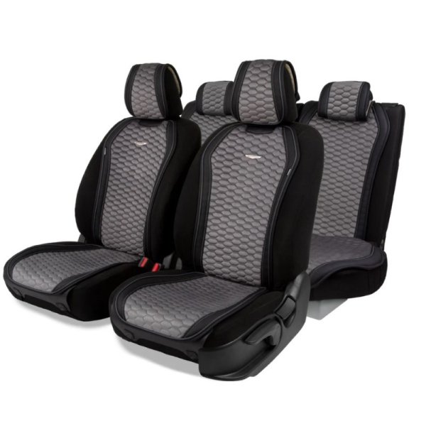 Накидки на весь салон Autoprofi Designo стёганая алькантара + экокожа черный/т.серый