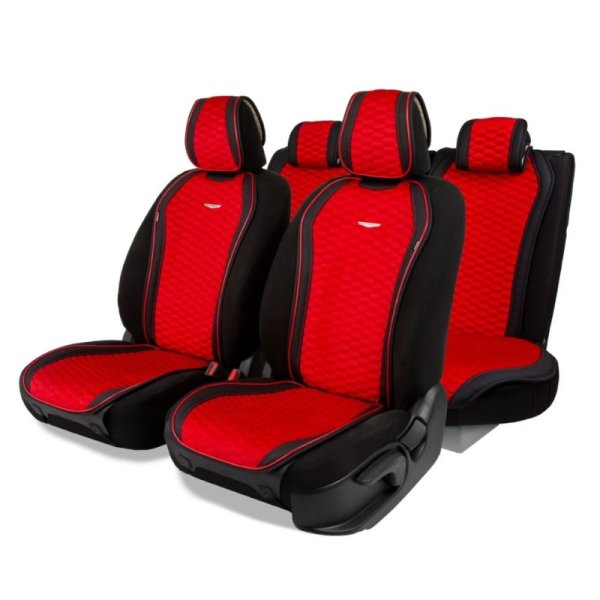 Накидки на весь салон Autoprofi Designo стёганая алькантара + экокожа черный/красный