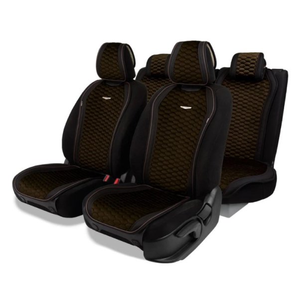 Накидки на весь салон Autoprofi Designo стёганая алькантара + экокожа черный/коричневый