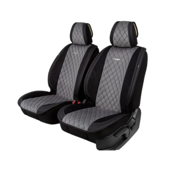 Накидки на передние сиденья Autoprofi Grande стёганая алькантара + экокожа черный/т.серый 2 шт.