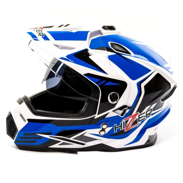 Шлем мотард  HIZER J6802: White/Blue (#6, 2 визора), размер L