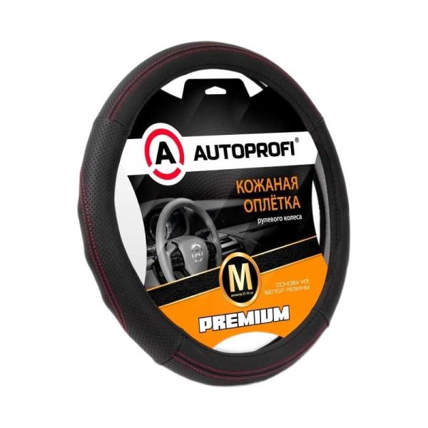 Оплётка M Autoprofi Premium Nappa натуральная кожа черный/красный