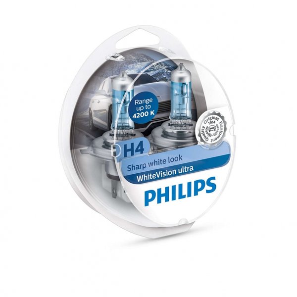 Лампа Philips H4 12V  60/55W WhiteVision Ultra 12342WVUSM (бокс 2шт.) 