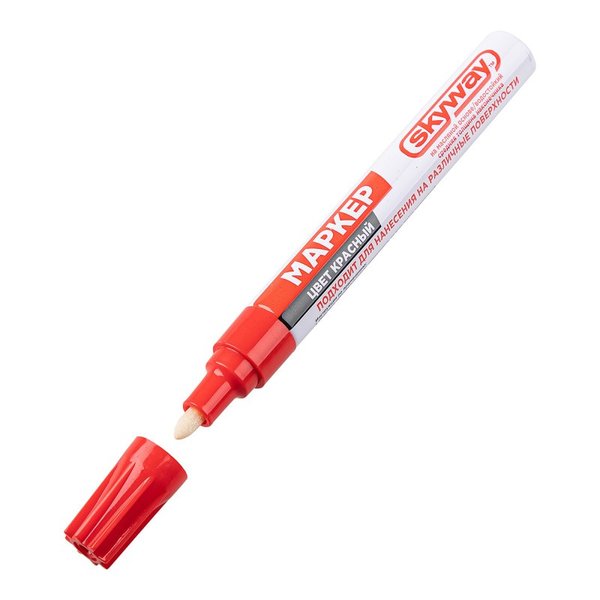 Маркер SKYWAY универсальный с наконечником из фетра, цвет красный