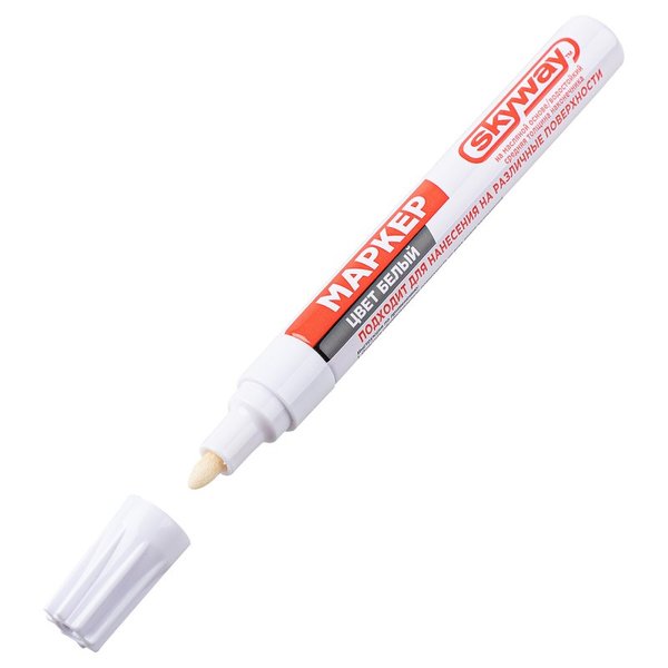 Маркер SKYWAY универсальный с наконечником из фетра, цвет белый