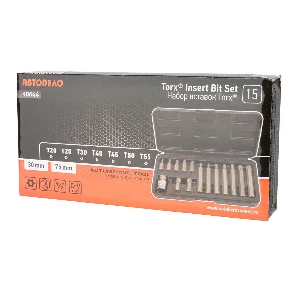 Набор бит-вставок 1/2 TORX с отверстием 15 предм. АвтоДело 40644