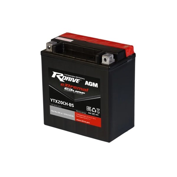 Аккумулятор мото Rdrive Extremal Silver YTX20CH-BS 18 А/ч R