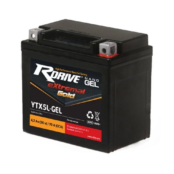 Аккумулятор мото Rdrive Extremal Gold YTX5L-GEL 4 А/ч L
