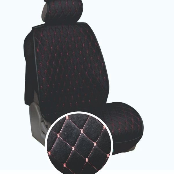 Накидки на сиденья Соты,бока,велюр черный,красная нить силик подл.(2шт)