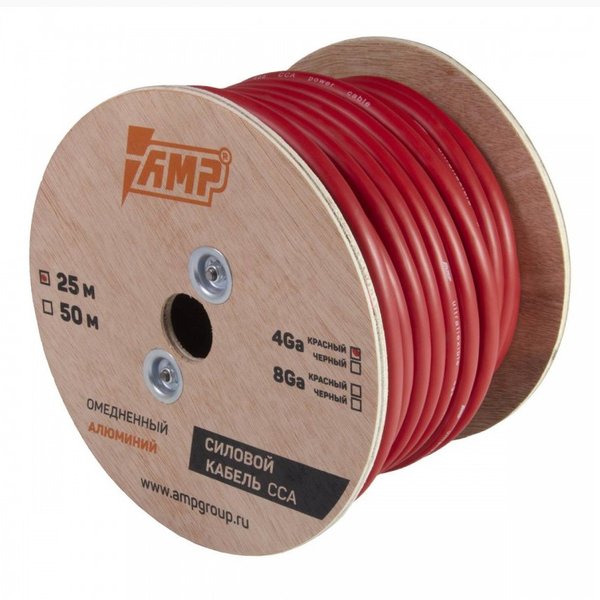 Провод силовой AMP 100% CCA Ultraflexible 4Ga Красный (25м) алюминий