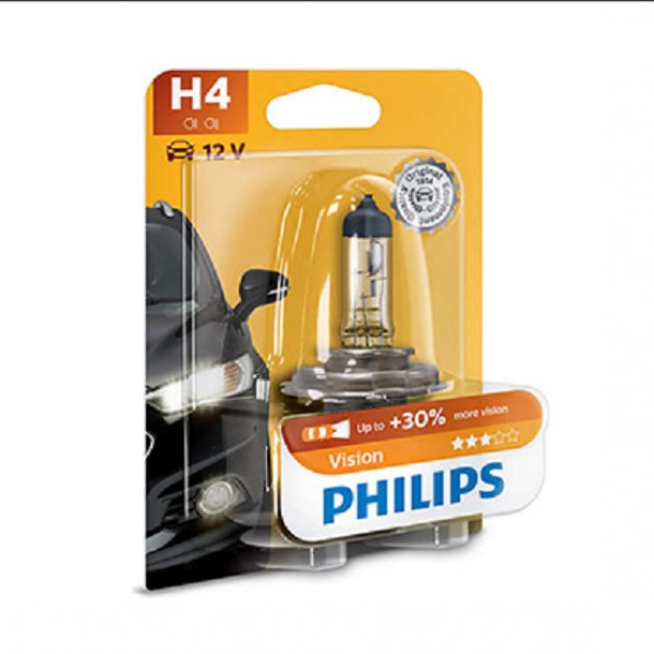 Лампа H4  Philips 12V 60/55W P43t Vision+30%  блистер